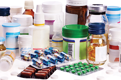 containers and packets of drugs and supplements